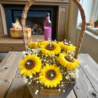 Canasta de girasoles de cera